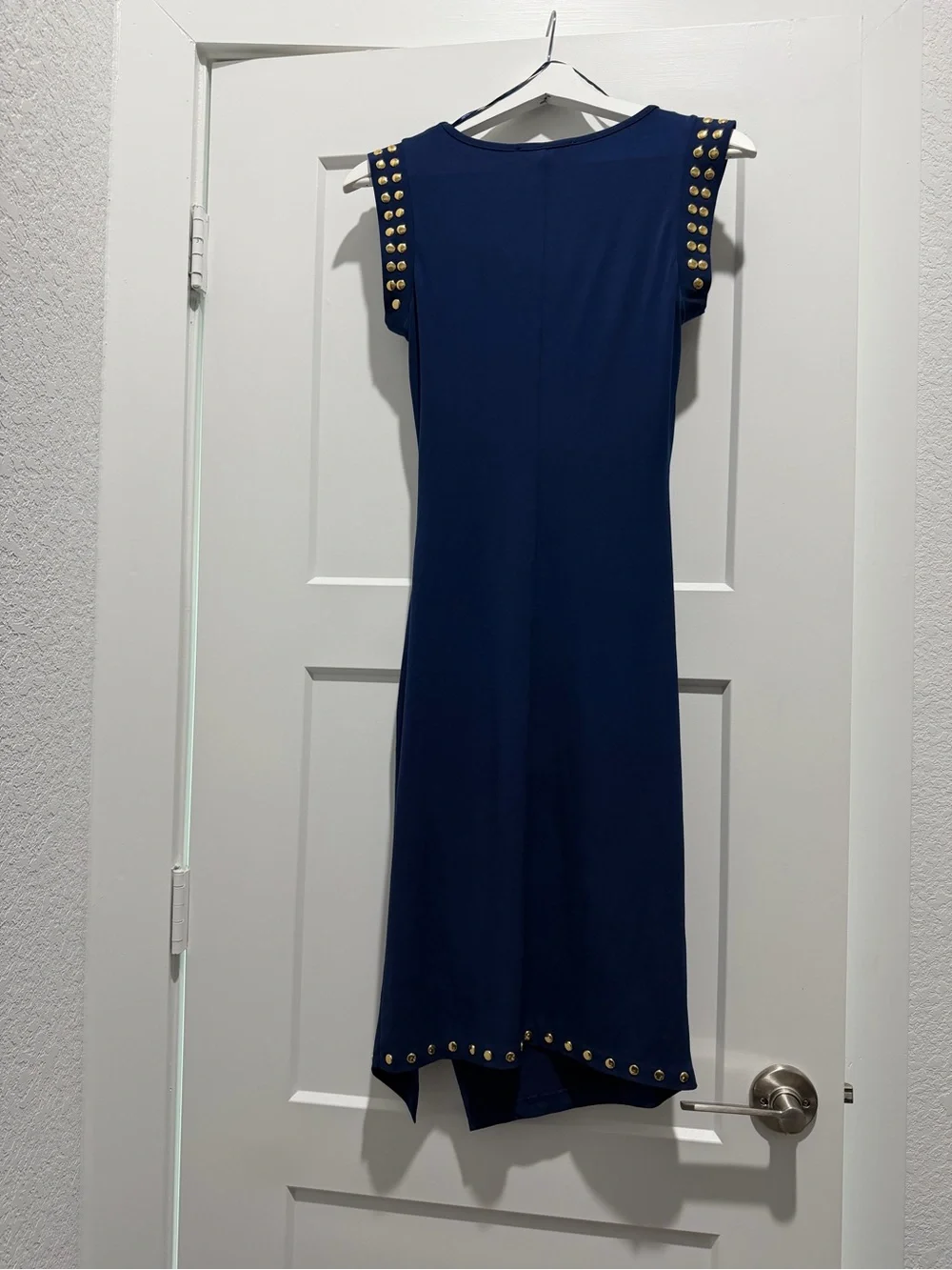 Michael Kors Navy Midi Dress with Gold Stud Trim